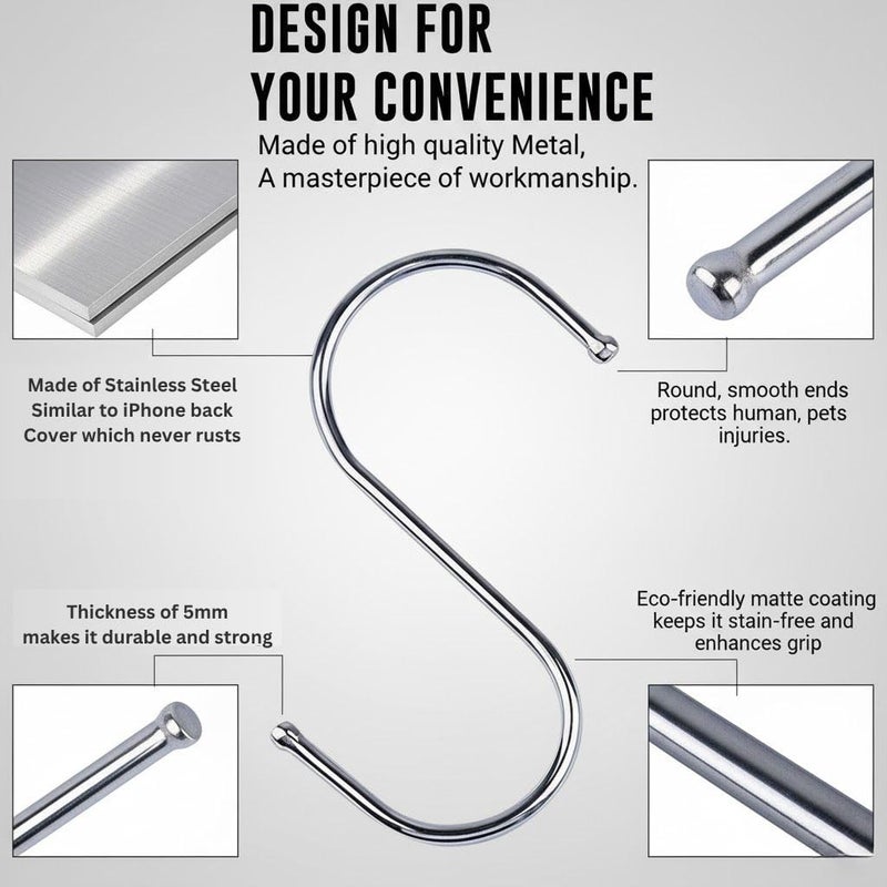WHITECLOUDZ 30-Pack Silver S Hooks for Hanging Plants, Stainless Steel S hooks for hanging heavy-duty, Closet Hooks for Hangings Clothes, Durable kitchen hooks for hangin Utensils, Pots, Clothes & Bag - Image 5